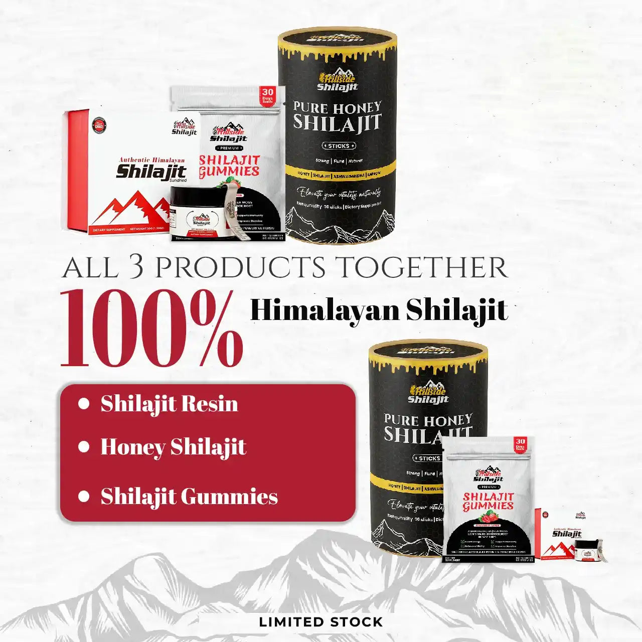3 in 1 Hillside Shilajit mini family pack