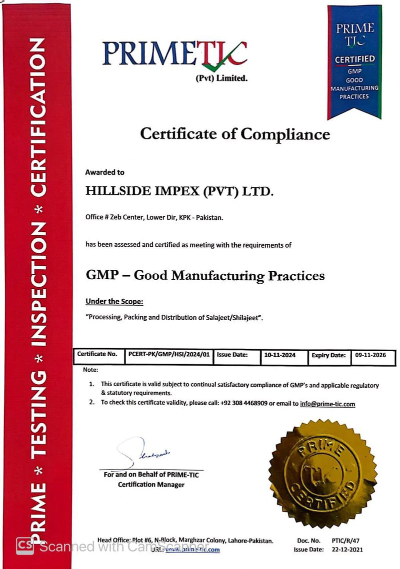 Certificate of compilance of hillsideshilajit